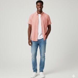 Abercrombie & Fitch Red Geometric Button Down Shirt